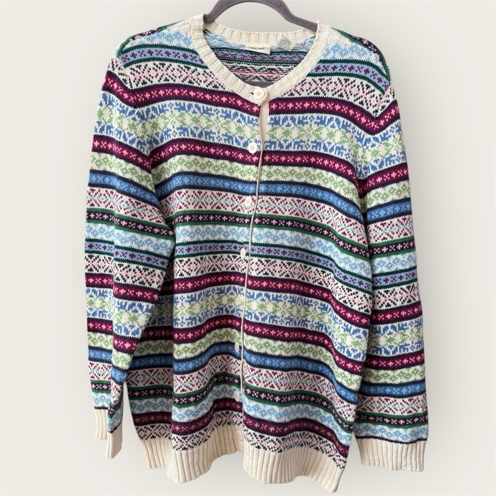 Vintage Cherokee button up Women's Striped  colorful longsleeve knit Cardigan -